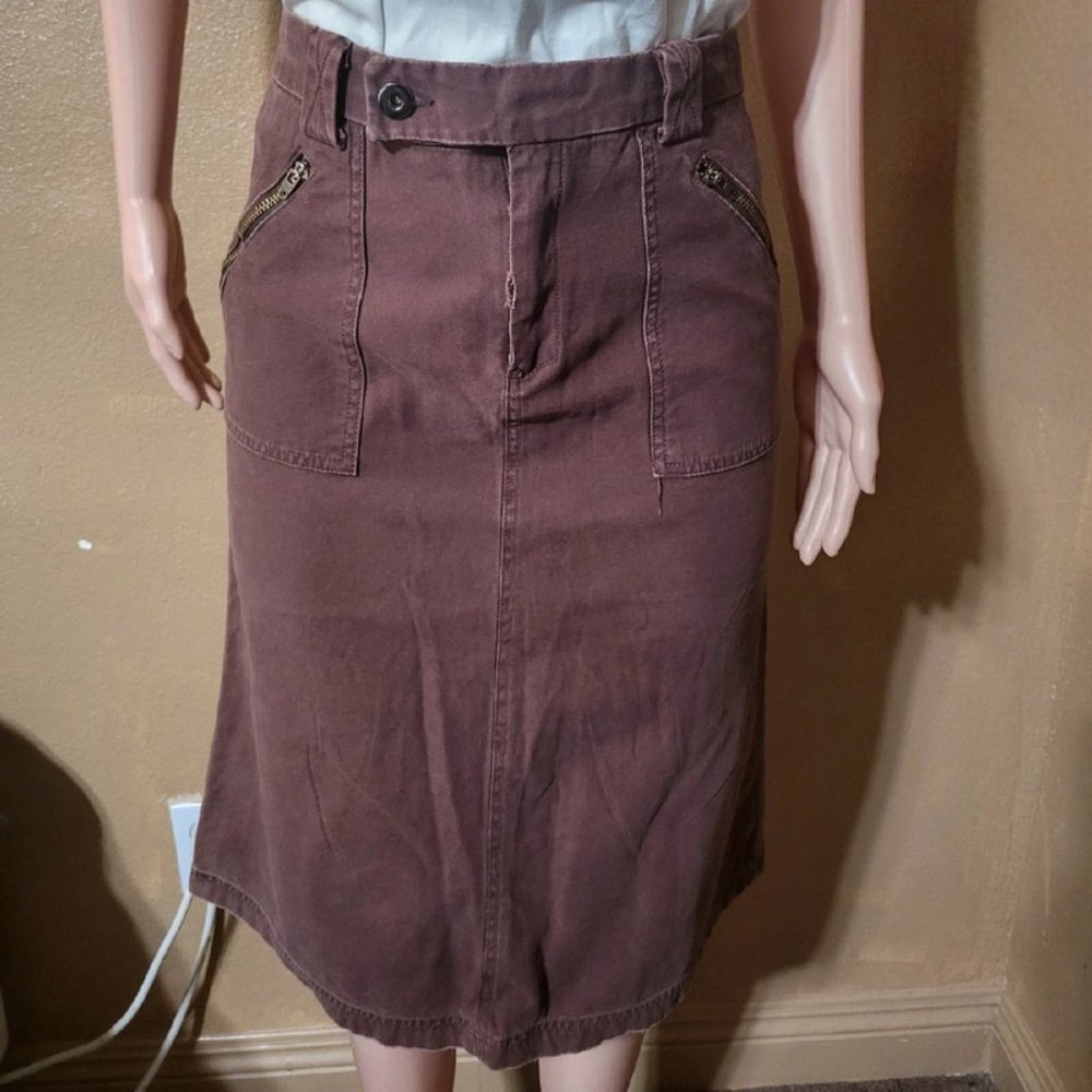 Traad Denim high waist women's brown cotton high knee length skirt size S